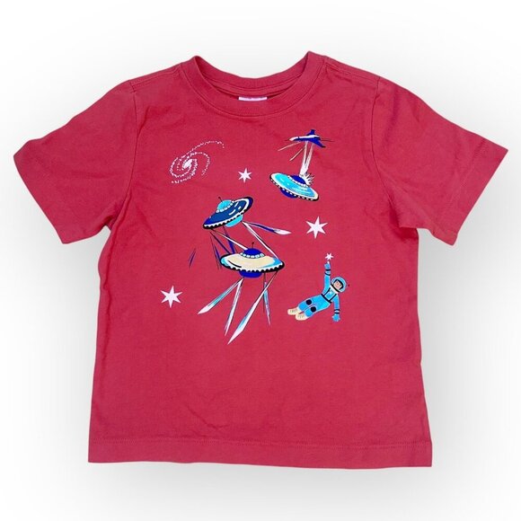 Hanna Andersson Space Themed Orange Cotton T-Shirt Short Sleeves Size Boy US 4 - Picture 1 of 13